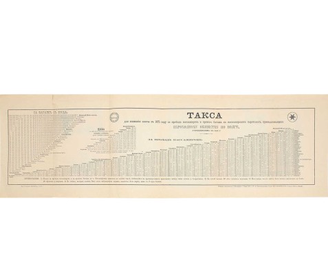 Такса для взимания в 1875 году за проезд пассажиров и провоз багажа на пассажирских пароходах, принадлежащих пароходному обществу по Волге, учрежденному в 1843 г. СПб.: Тип. В. Веллинга, 1875.